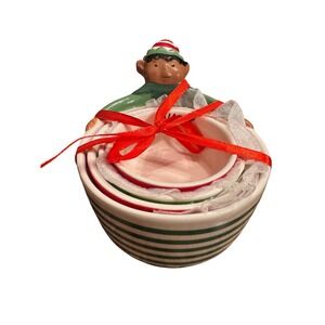 Elf Measuring Nesting Cups Set Ceramic Christmas Holiday Baking Kitchen Gadget